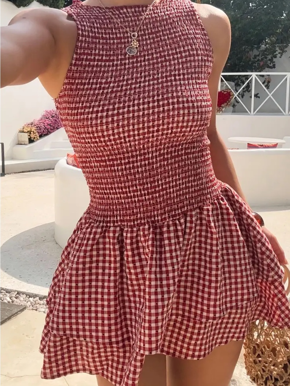 Affordable Fashion Finds Red Gingham Smocked Mini Dress